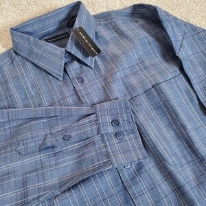 Statements Brand Men's Button Up Shirt Size L Blue Plaid‎  Long Sleeve NWTG